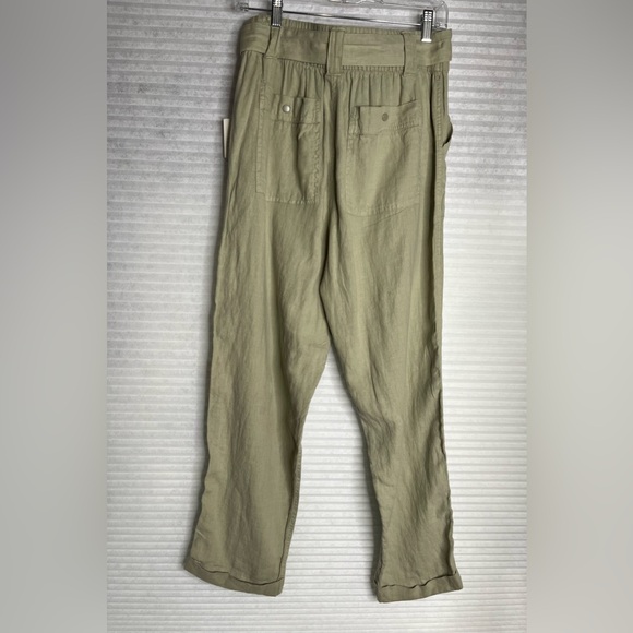 TAHARI 100% Linen khaki green pants womens L NWT belted high rise - Picture 10 of 14